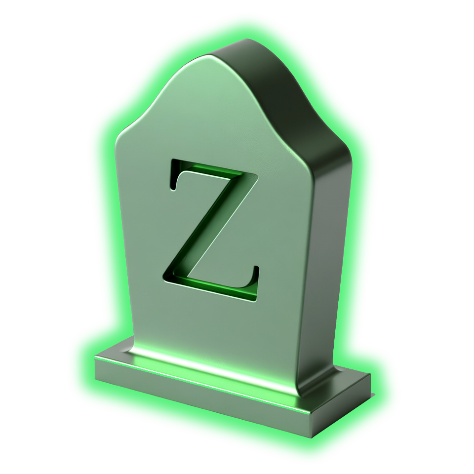 Glowing tombstone with Z mark — ZombiDomains brand visual